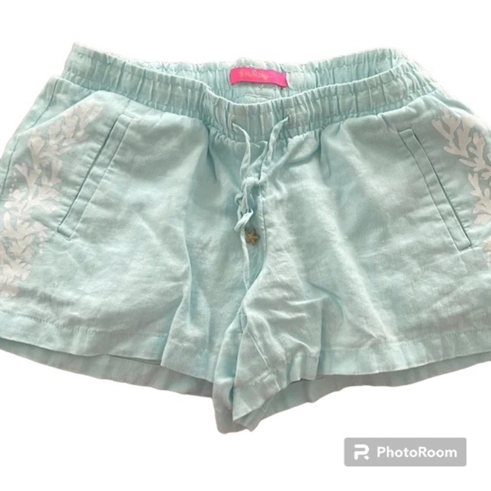 Lilly Pulitzer Drawstring Baybreeze Linen Shorts Whisper Blue Medium - Picture 3 of 6